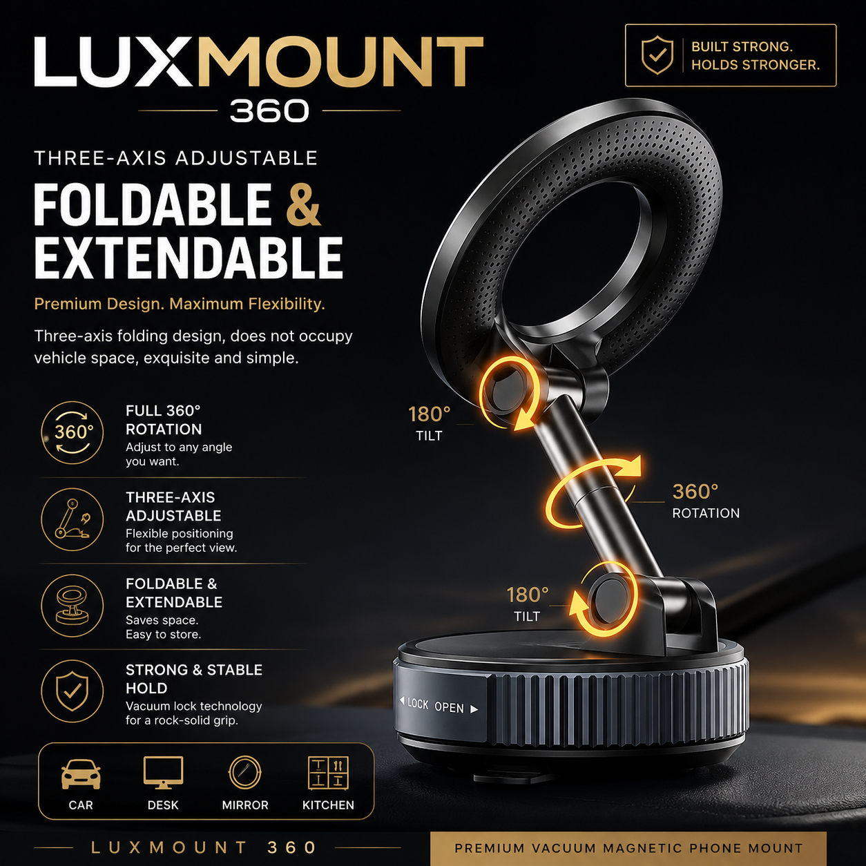 LuxMount™ 360 Vacuum Magnetic Car Mount