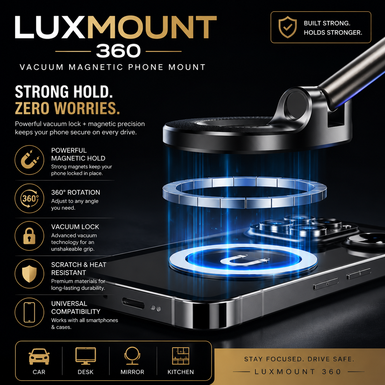 LuxMount™ 360 Vacuum Magnetic Car Mount