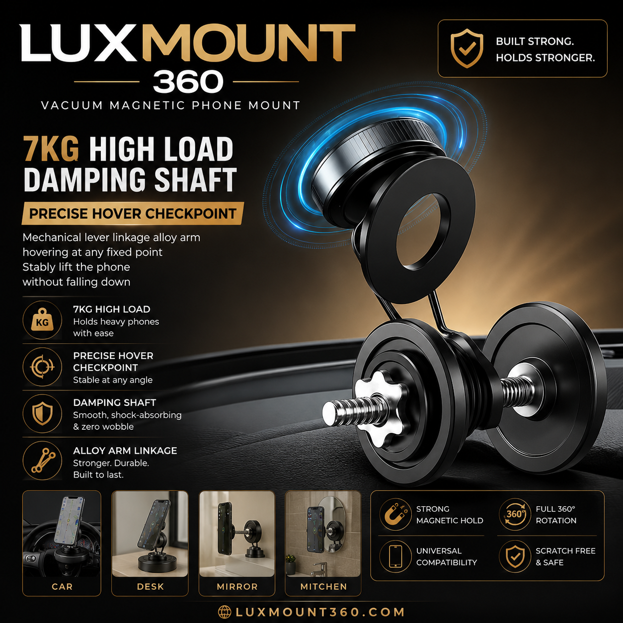 LuxMount™ 360 Vacuum Magnetic Car Mount