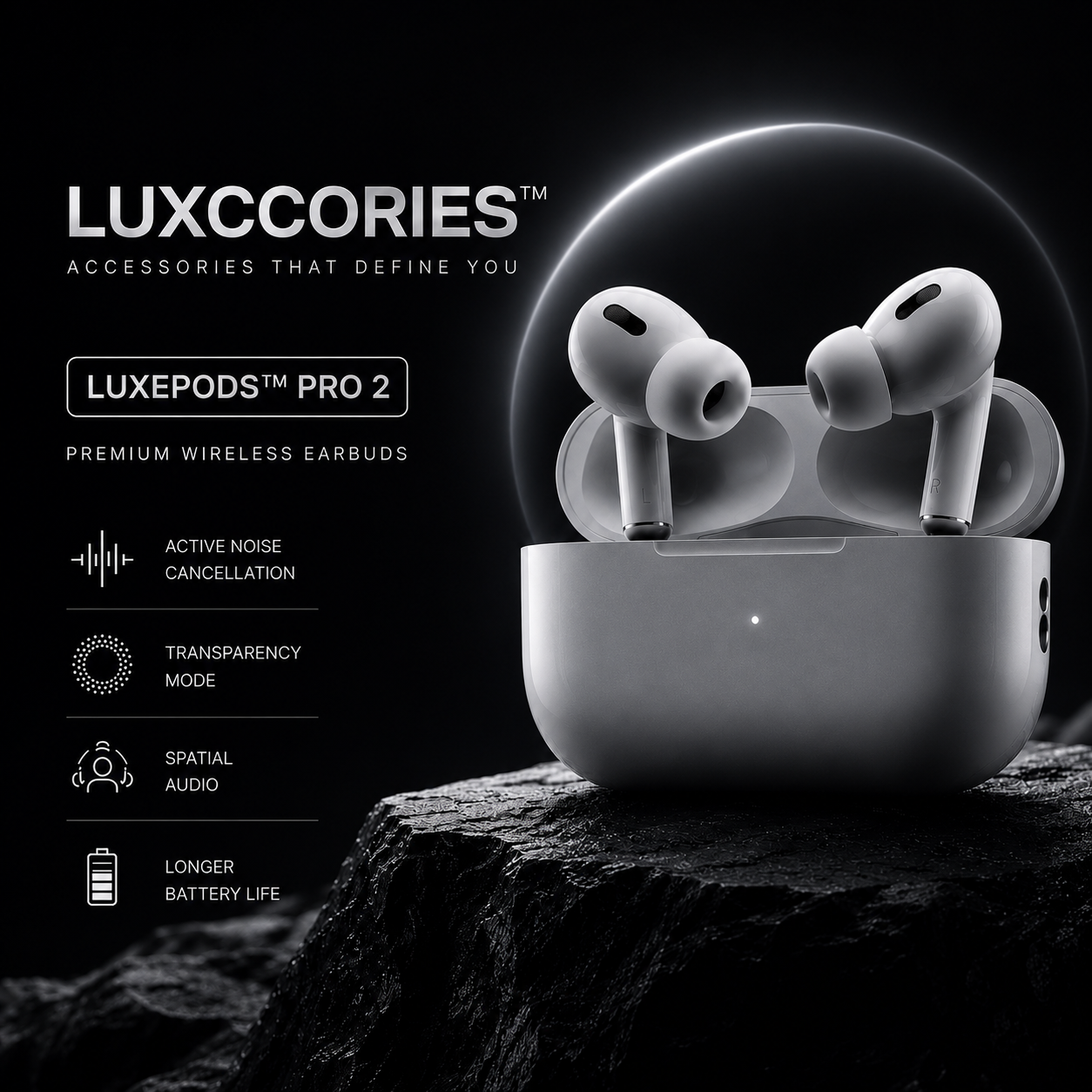 LuxePods Pro 2™ | ANC, Transparency Mode & Spatial Audio